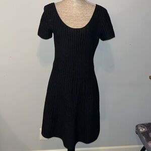 Theory black ribbed fit and flare knee length wool dress size L